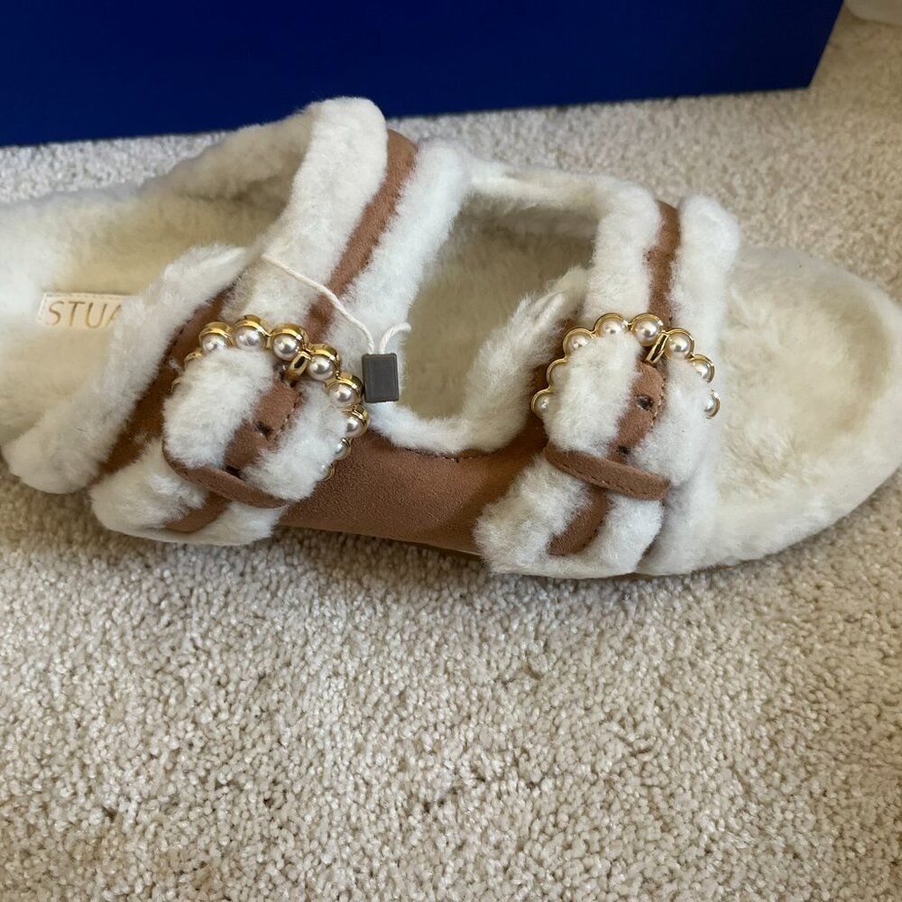 Stuart Weitzman Brown Suede/Shearling Slides - New